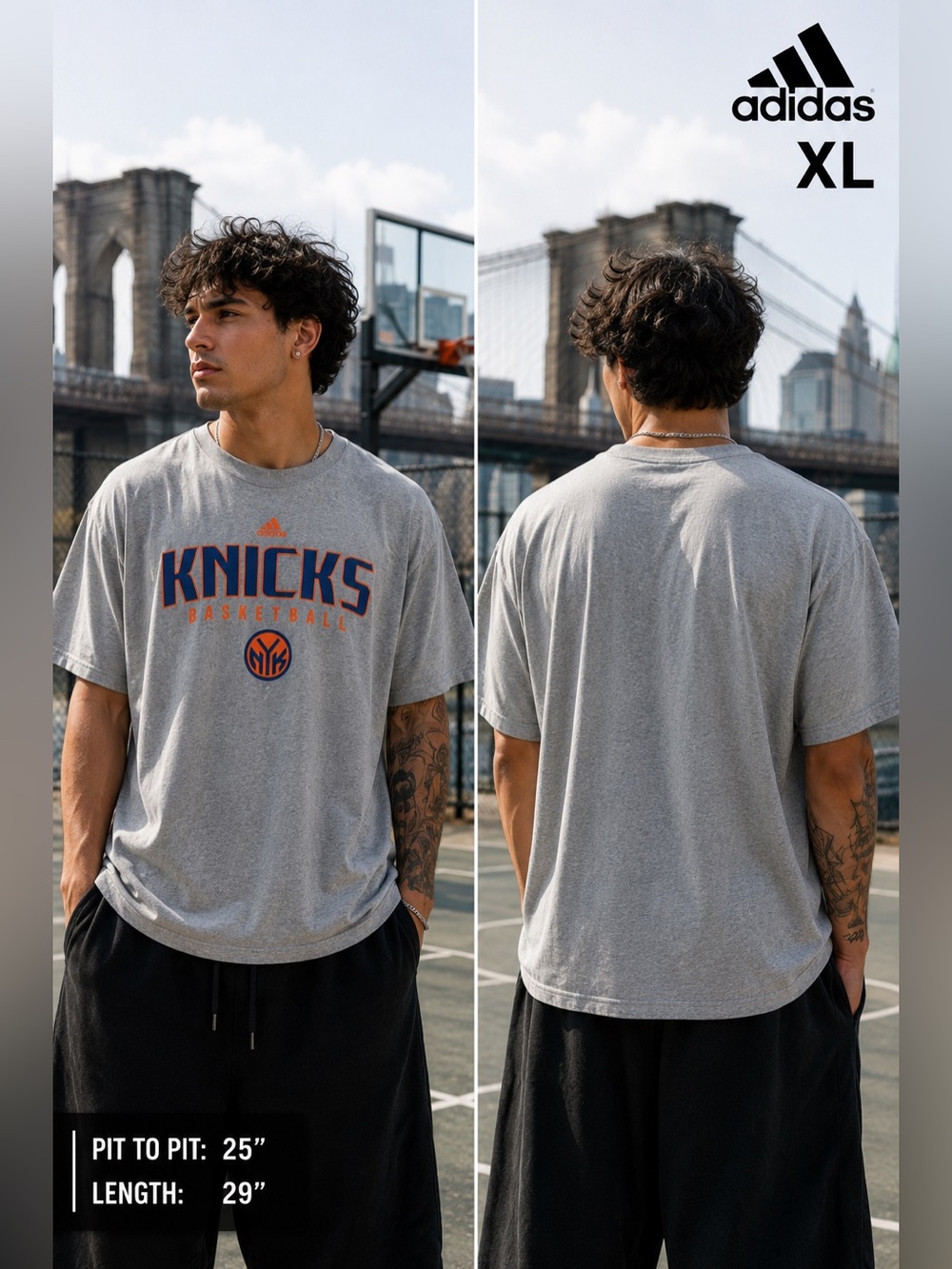 Adidas Knicks Basketball Graphic Tee men’s sz XL Gray Oversized NBA Shirt NY go